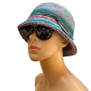 Purple green Mix Cloche Wool blend knit style Hat